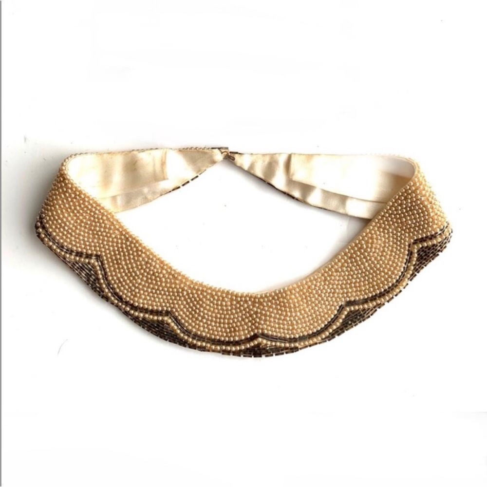 👑 Stunning Vintage Scalloped pearl beaded bib collar necklace est 1940’s